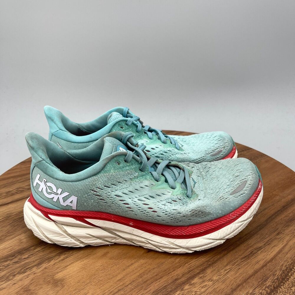 Hoka One One Clifton 8 Shoes Womens Size 7 B Aqua Running Walking Athletic